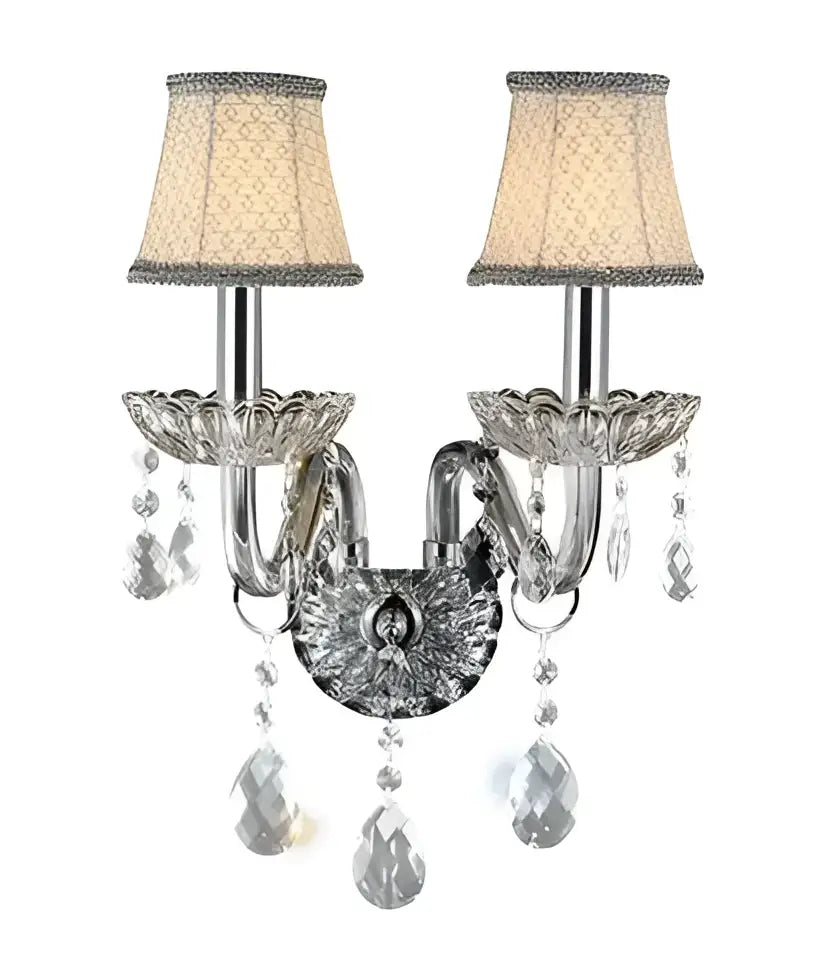 Elegant crystal lamp wall light for bedroom with silk lampshade