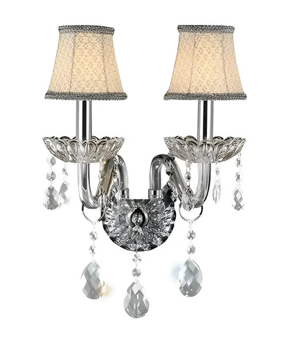 Elegant crystal lamp wall light for bedroom with silk lampshade