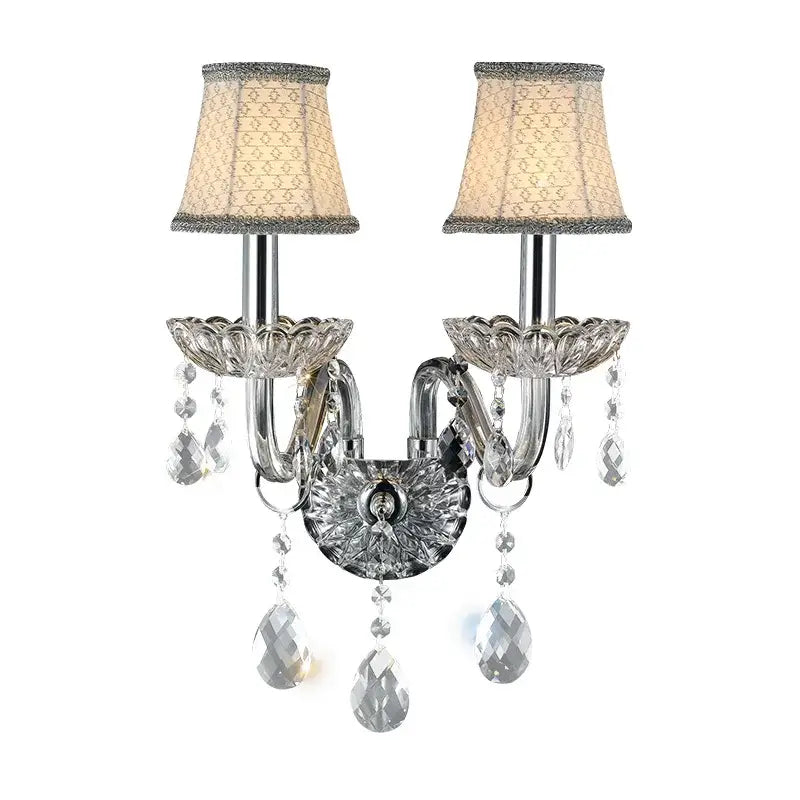 Elegant crystal lamp wall light for bedroom with silk lampshade