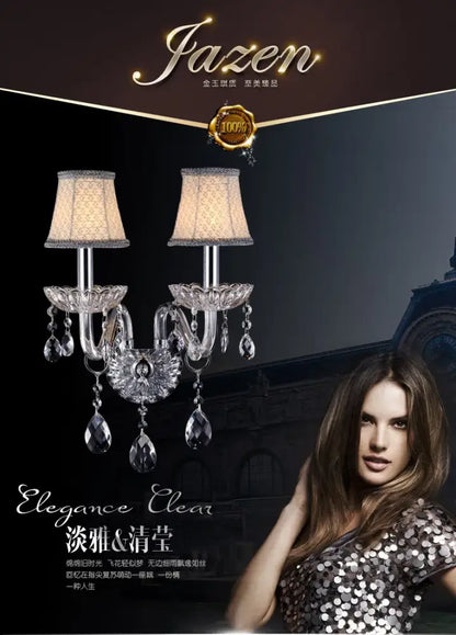 Elegant crystal lamp wall light for bedroom with silk lampshade