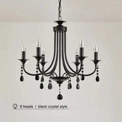 Elegant crystal pendant chandelier black iron 6 light dining room