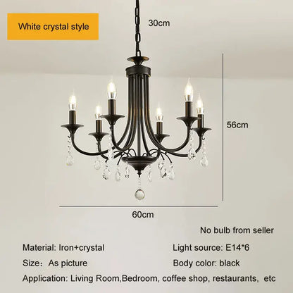 Elegant crystal pendant chandelier black iron 6 light dining room