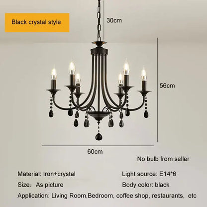 Elegant crystal pendant chandelier black iron 6 light dining room