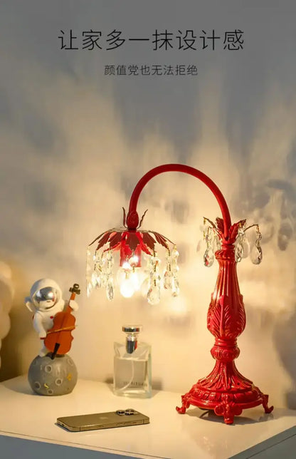 Elegant crystal wedding table lamp red bedroom chandelier light