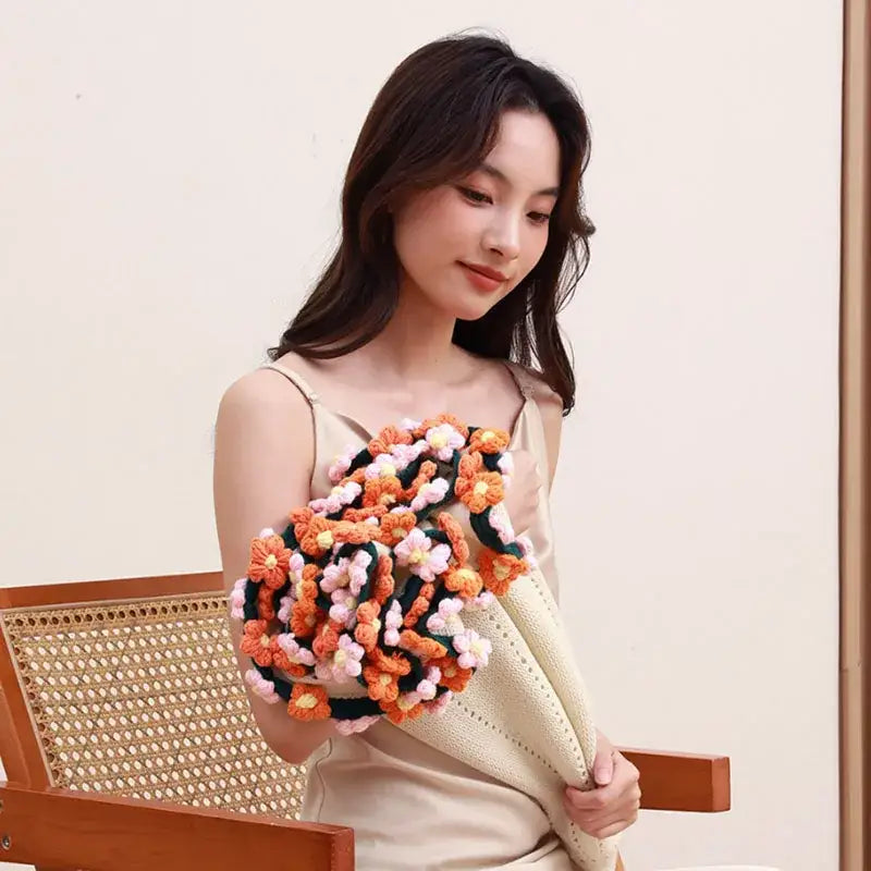 Elegant daisy bouquet soft knitted blanket office nap shawl