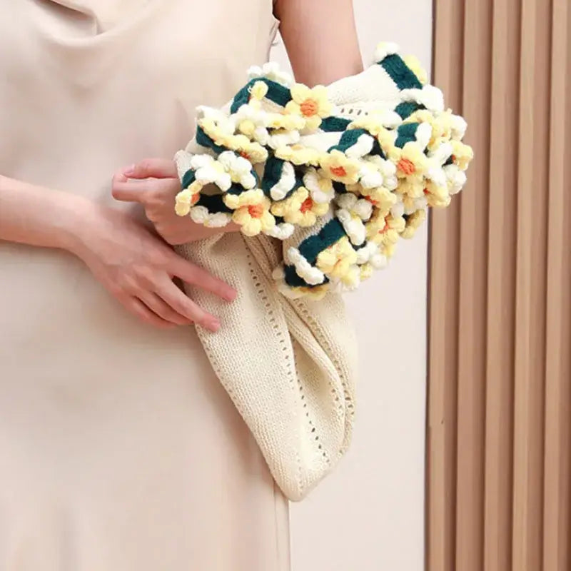Elegant daisy bouquet soft knitted blanket office nap shawl