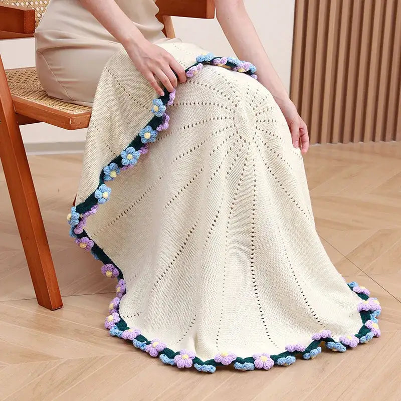 Elegant daisy bouquet soft knitted blanket office nap shawl