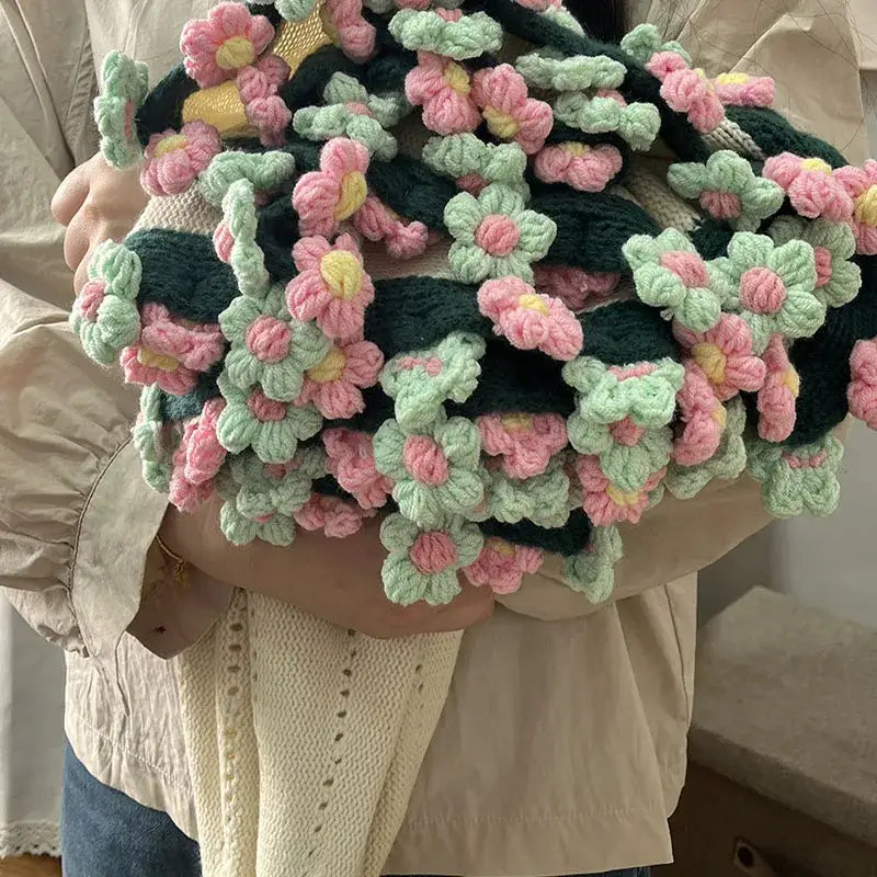 Elegant daisy bouquet soft knitted blanket office nap shawl