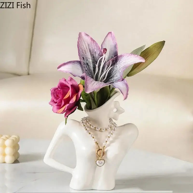 Elegant dames ceramic vase figure white woman bust bedroom decor