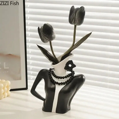 Elegant dames ceramic vase figure white woman bust bedroom decor
