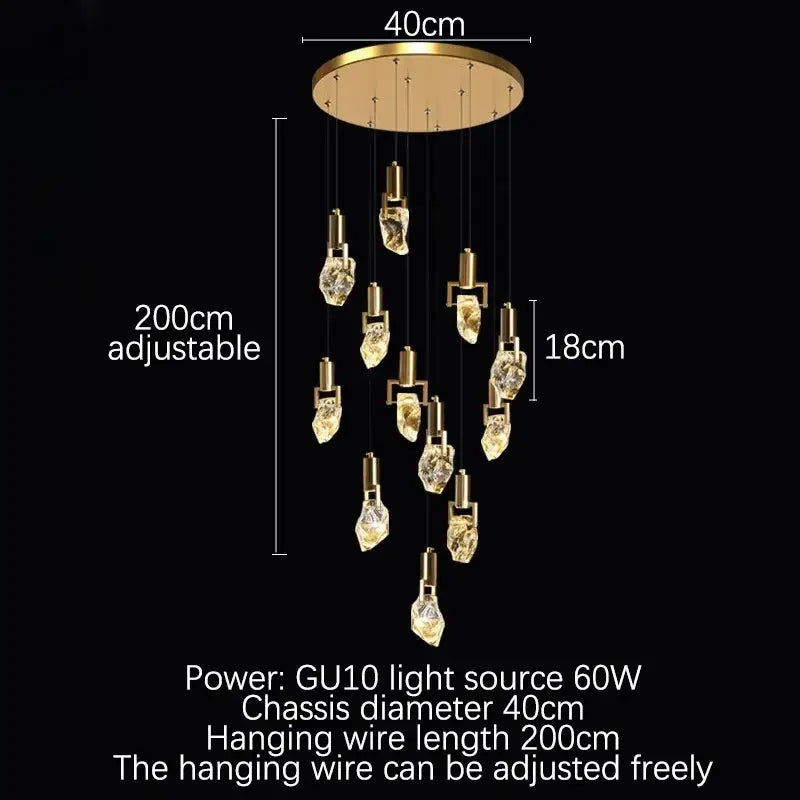 Elegant diamond crystal chandelier gold dining room pendant light
