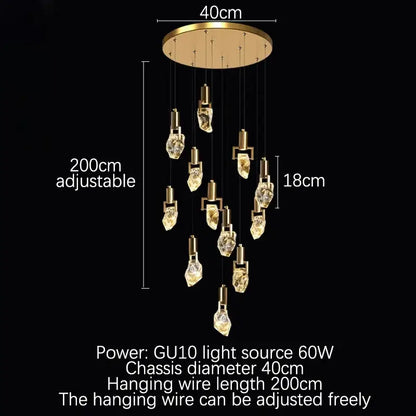 Elegant diamond crystal chandelier gold dining room pendant light