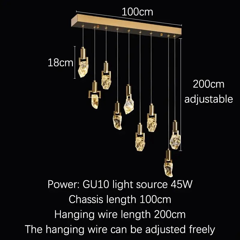 Elegant diamond crystal chandelier gold dining room pendant light