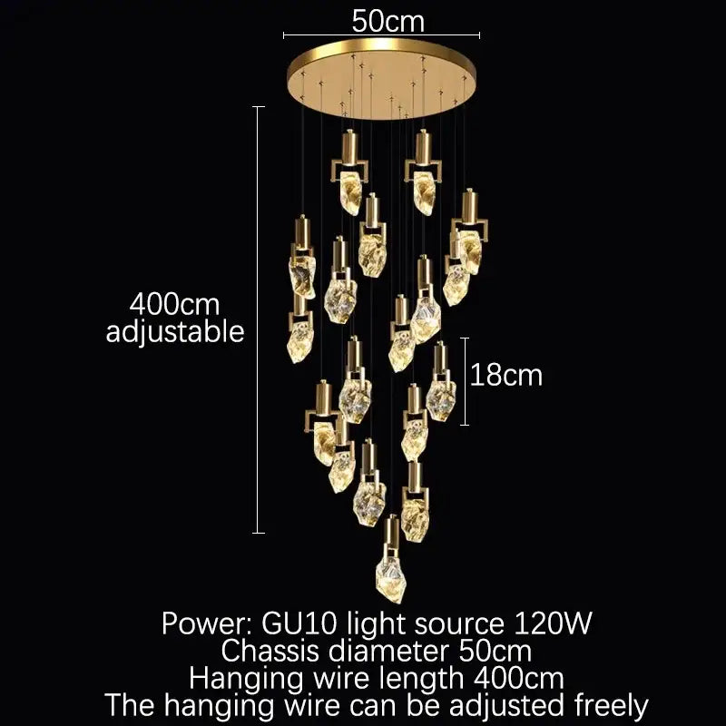 Elegant diamond crystal chandelier gold dining room pendant light
