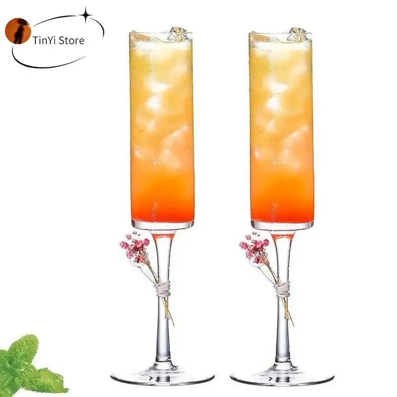 Elegant dried flower bubble champagne glasses dining room set of 2