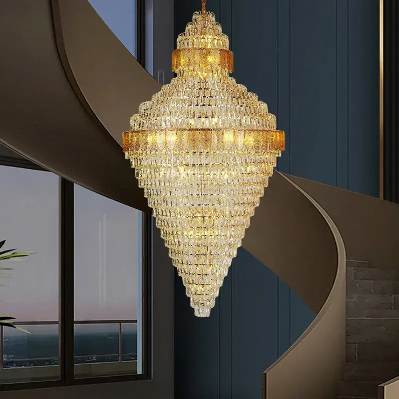 Elegant duplex crystal chandelier gold and amber living room light