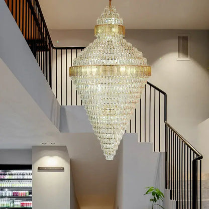 Elegant duplex crystal chandelier gold and amber living room light