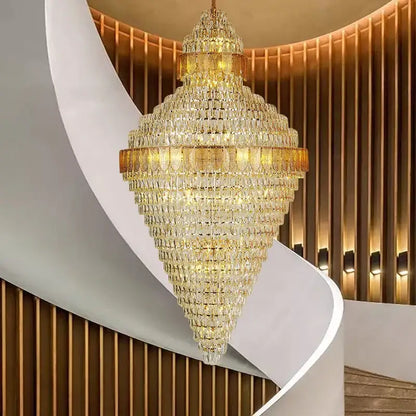 Elegant duplex crystal chandelier gold and amber living room light