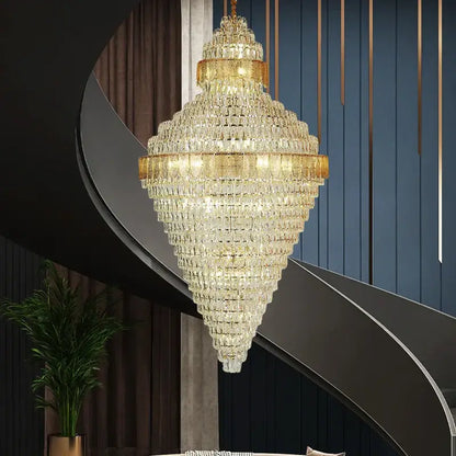 Elegant duplex crystal chandelier gold and amber living room light