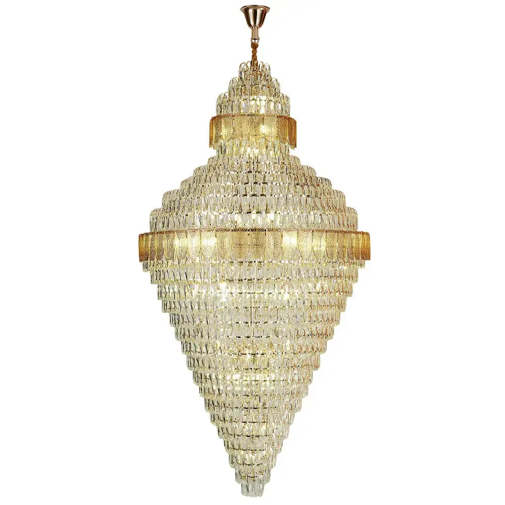 Elegant duplex crystal chandelier gold and amber living room light