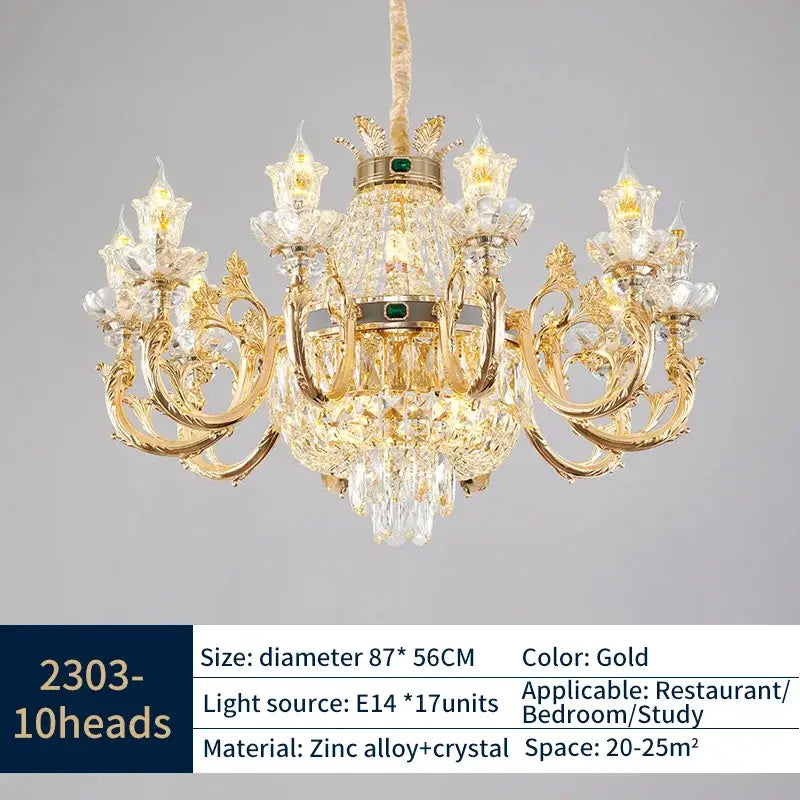 Elegant duplex crystal chandelier gold living room light