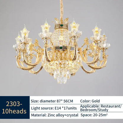 Elegant duplex crystal chandelier gold living room light