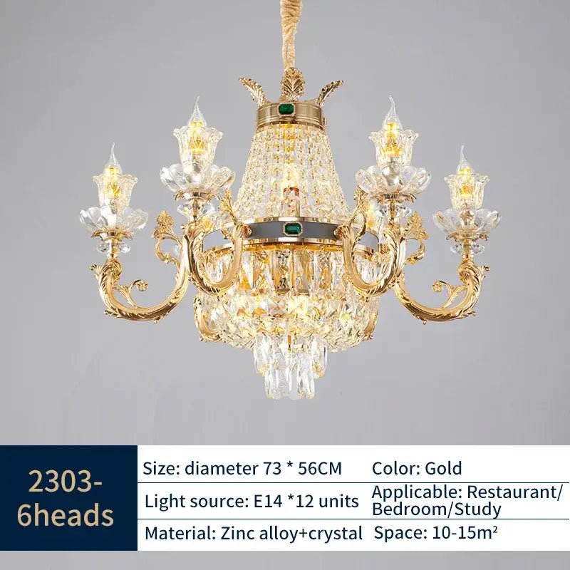 Elegant duplex crystal chandelier gold living room light