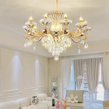 Elegant duplex crystal chandelier gold living room light