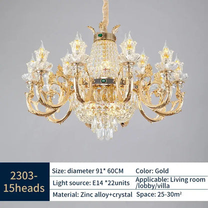 Elegant duplex crystal chandelier gold living room light