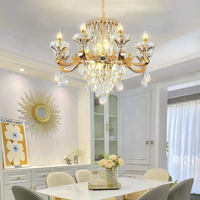 Elegant duplex crystal chandelier gold living room light