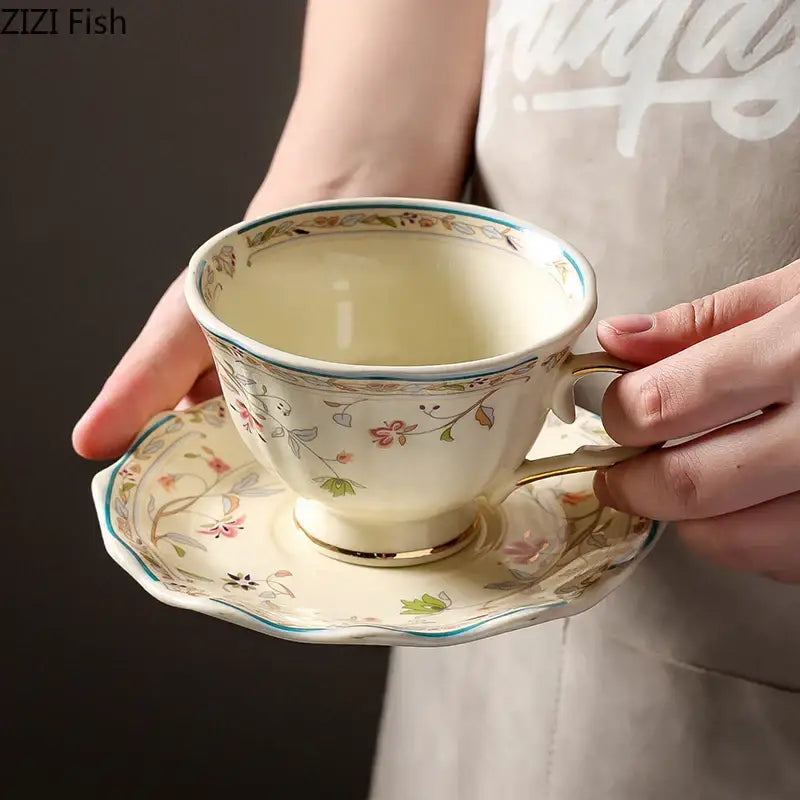Elegant floral ceramic cup and saucer set dining room porcelain