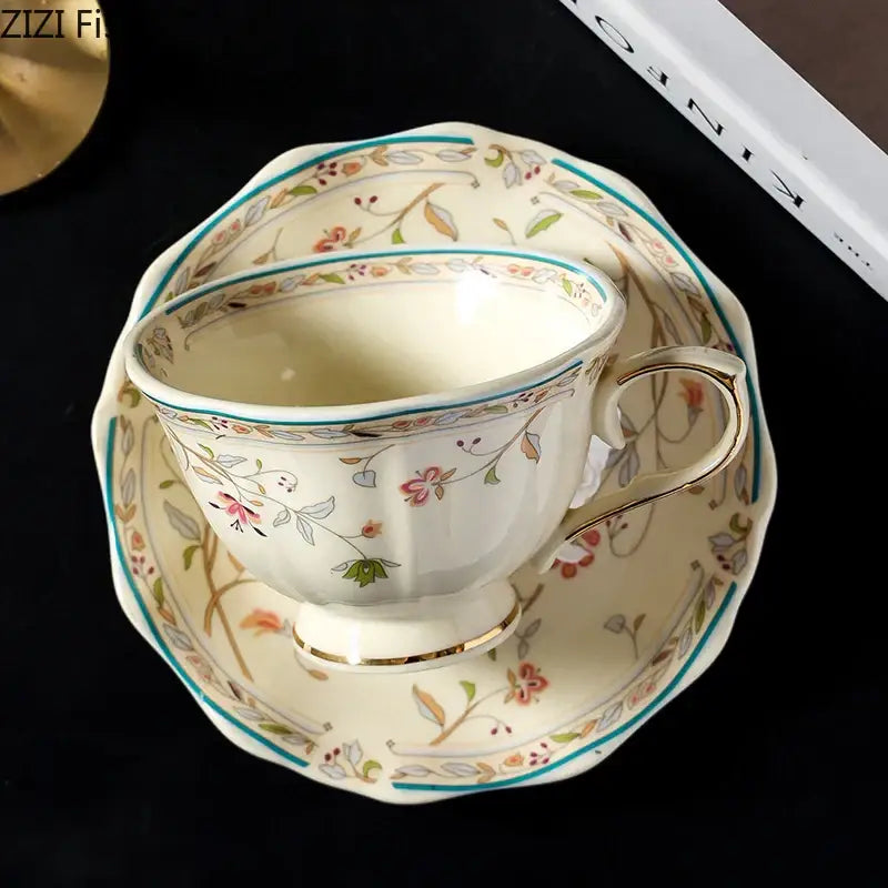 Elegant floral ceramic cup and saucer set dining room porcelain
