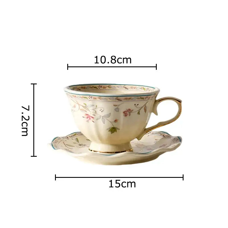 Elegant floral ceramic cup and saucer set dining room porcelain