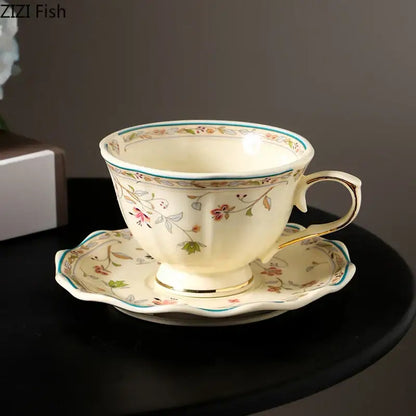 Elegant floral ceramic cup and saucer set dining room porcelain