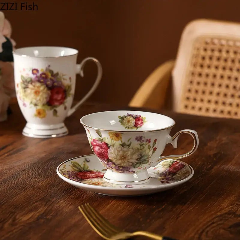 Elegant floral ceramic cup and saucer set dining room porcelain tea set