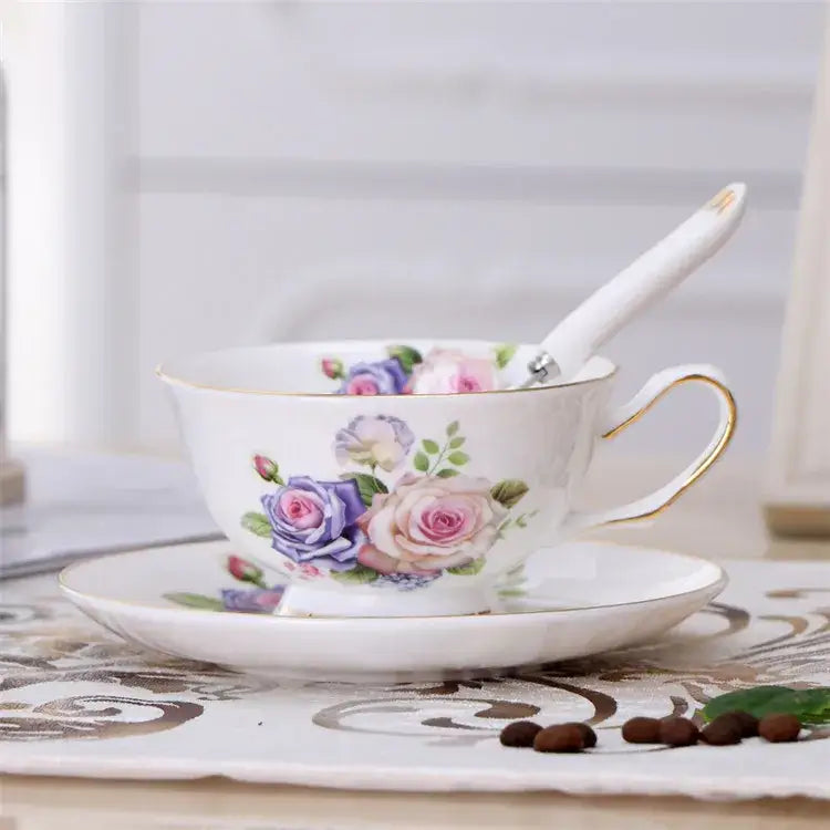 Elegant floral porcelain tea cup set – dining room gold trim rose cup