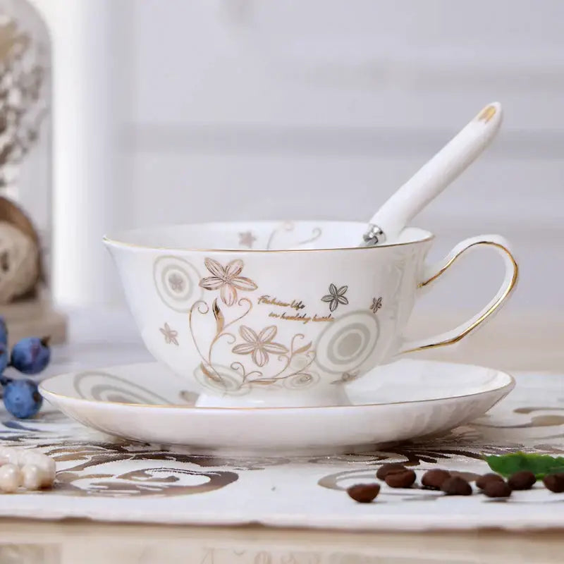 Elegant floral porcelain tea cup set – dining room gold trim rose cup