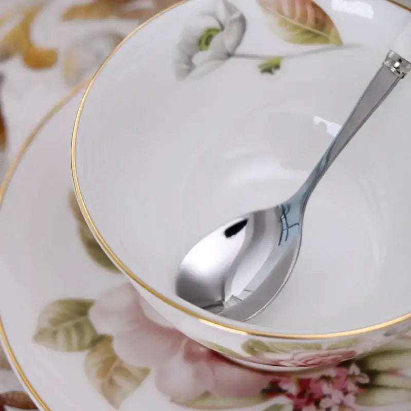 Elegant floral porcelain tea cup set – dining room gold trim rose cup