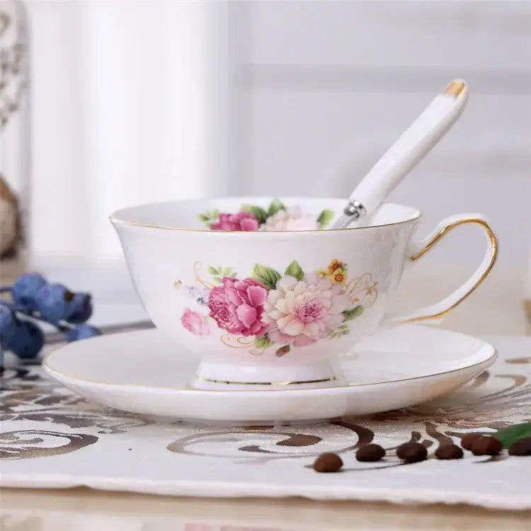 Elegant floral porcelain tea cup set – dining room gold trim rose cup