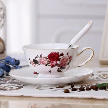 Elegant floral porcelain tea cup set – dining room gold trim rose cup