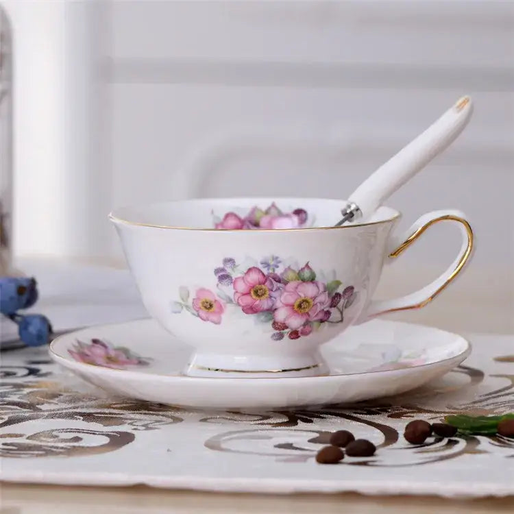 Elegant floral porcelain tea cup set – dining room gold trim rose cup
