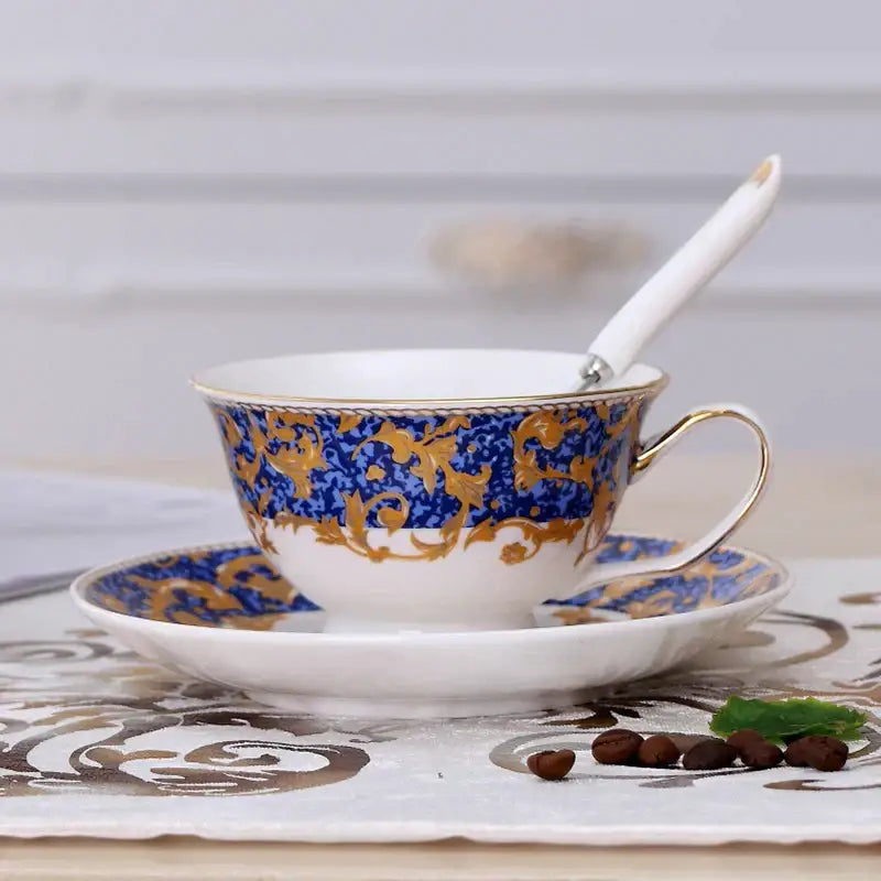 Elegant floral porcelain tea cup set – dining room gold trim rose cup