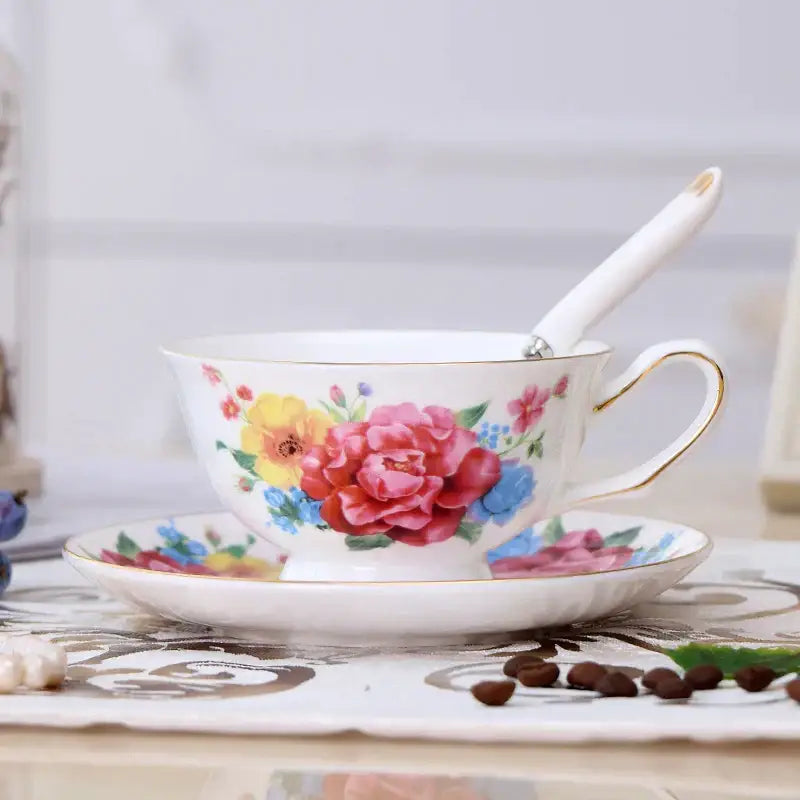 Elegant floral porcelain tea cup set – dining room gold trim rose cup