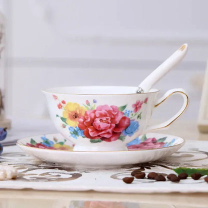 Elegant floral porcelain tea cup set – dining room gold trim rose cup