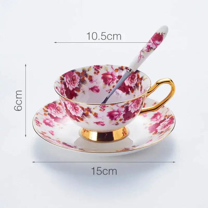 Elegant floral tea set pink & orange dining room bone china cup
