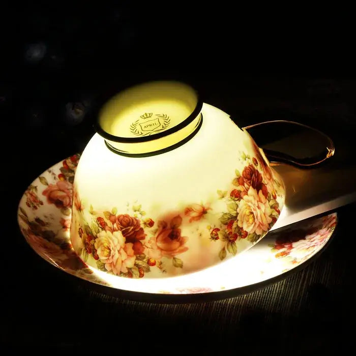 Elegant floral tea set pink & orange dining room bone china cup