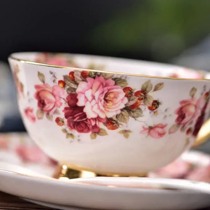 Elegant floral tea set pink & orange dining room bone china cup