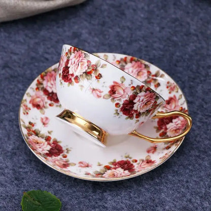 Elegant floral tea set pink & orange dining room bone china cup
