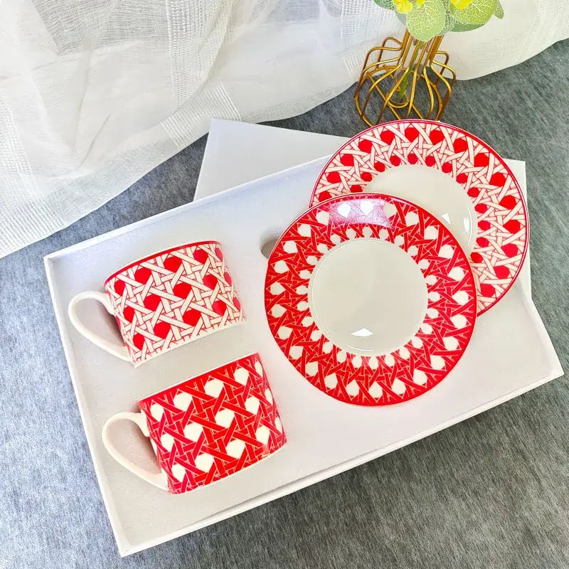 Elegant geometric bone china tea cup set dining room ceramic teaware
