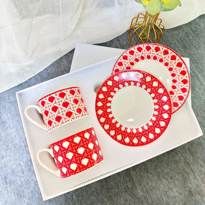 Elegant geometric bone china tea cup set dining room ceramic teaware